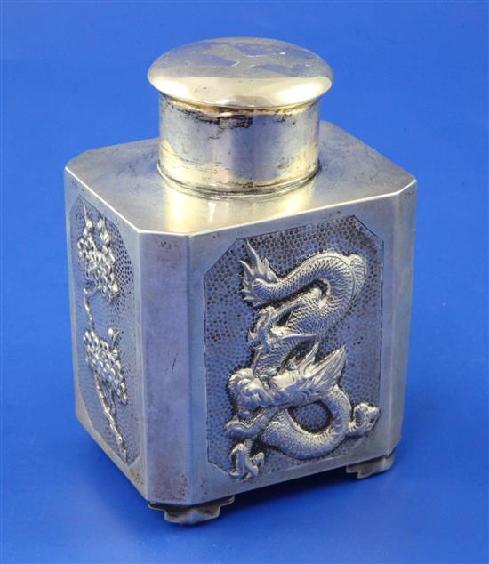 A late 19th/early 20th century Chinese Export silver tea caddy by Wang Hing, Hong Kong, 6.5 oz.